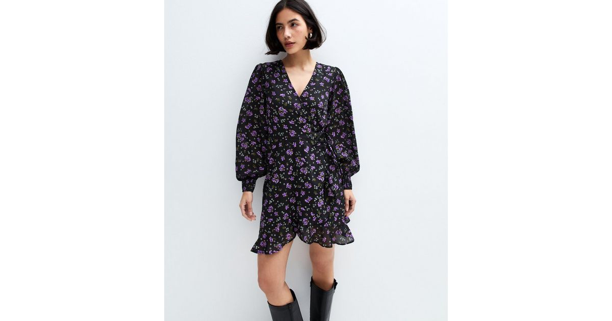 FAUX-WRAP CHIFFON DRESS WITH BLACK Sash Cabernet main image 1