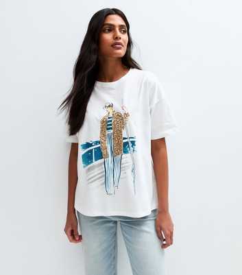 Blue Vanilla White Sequin Embellished Cruise T-Shirt