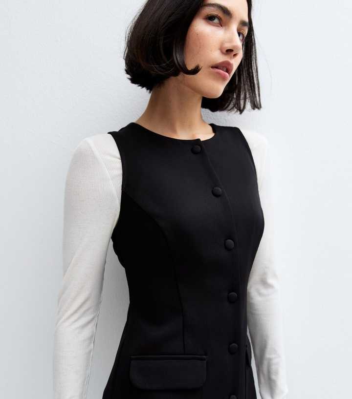 Black Tailored Button Front Pinafore Dress | New Look Black Tailored Button Front Pinafore Dress | New Look