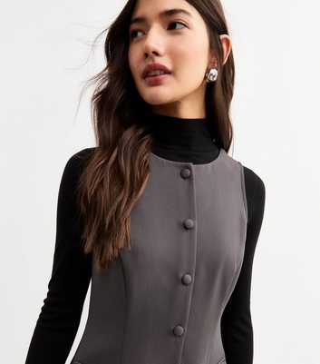 Grey Tailored Button Front Pinafore Dress