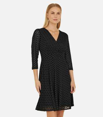 Yumi Black Polka Dot Skater Dress