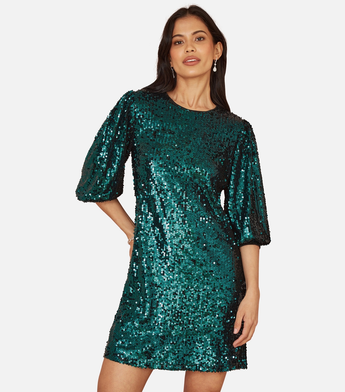 Yumi Women's Green Sequin Tunic Dress New Look Uk Size 12