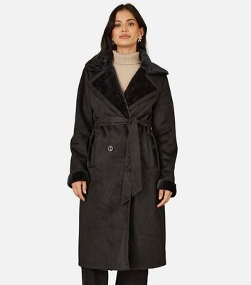 New look black belted coat on sale