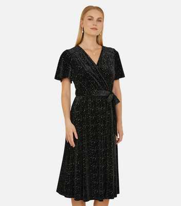 Mela Black Foil Wrap Midi Dress 