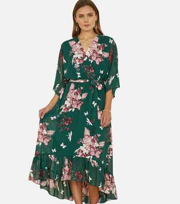 Yumi Green Floral Kimono Dress