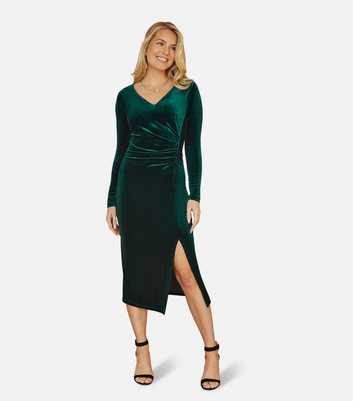 Yumi Green Velvet Ruched Midi Dress