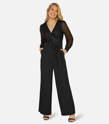 Yumi Black Sequin Wide Leg Jumpsuit New Look