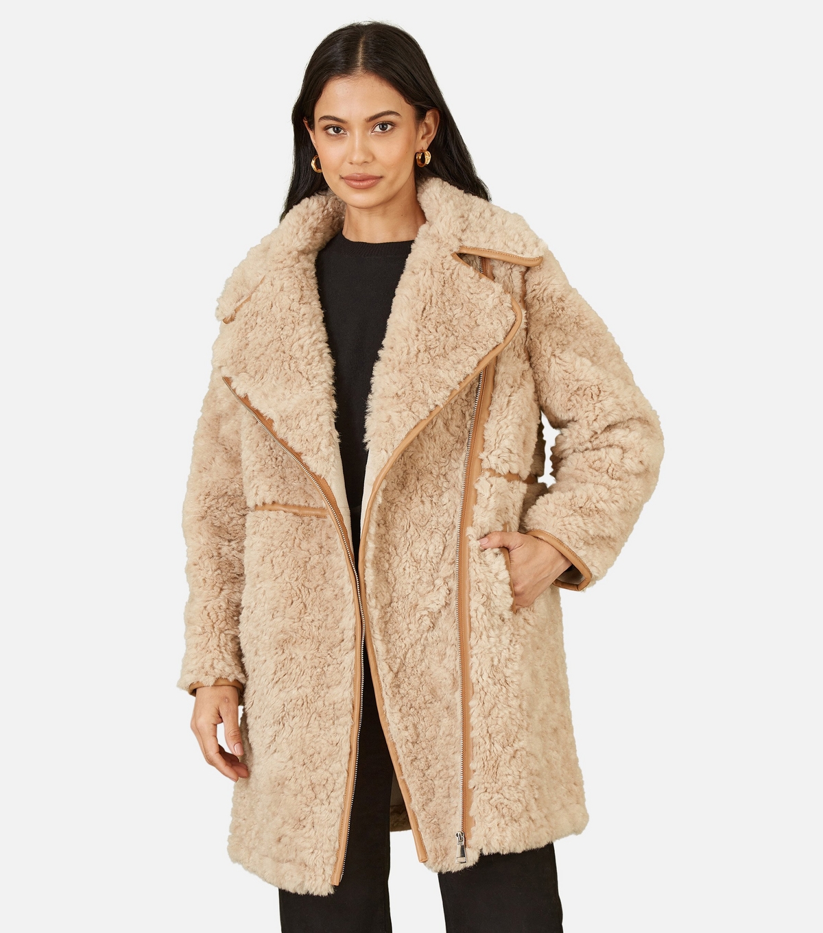 Women's Brown Textured Faux Fur Coat Yumi New Look
