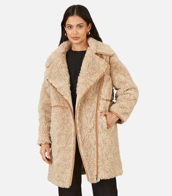 Yumi Brown Textured Faux Fur Coat