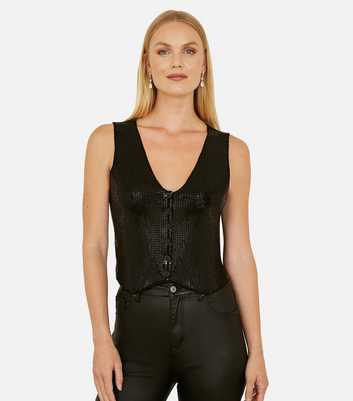 Yumi Black Sequin Waistcoat 