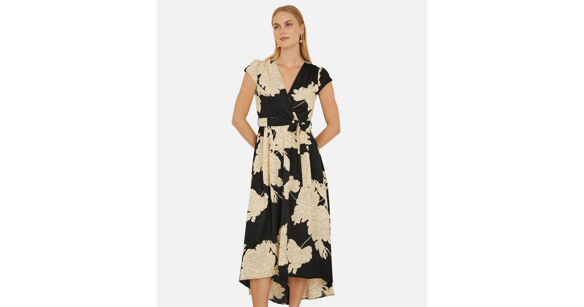 Yumi Black Blossom Print Wrap Midi Dress | New Look