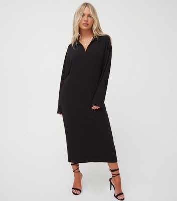 WKNDGIRL Black Rib Maxi Shirt Dress