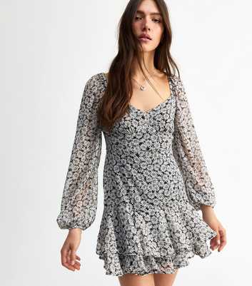 Off White Daisy Print Ruffled Mini Dress