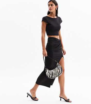 Black Knot Side Midi Skirt