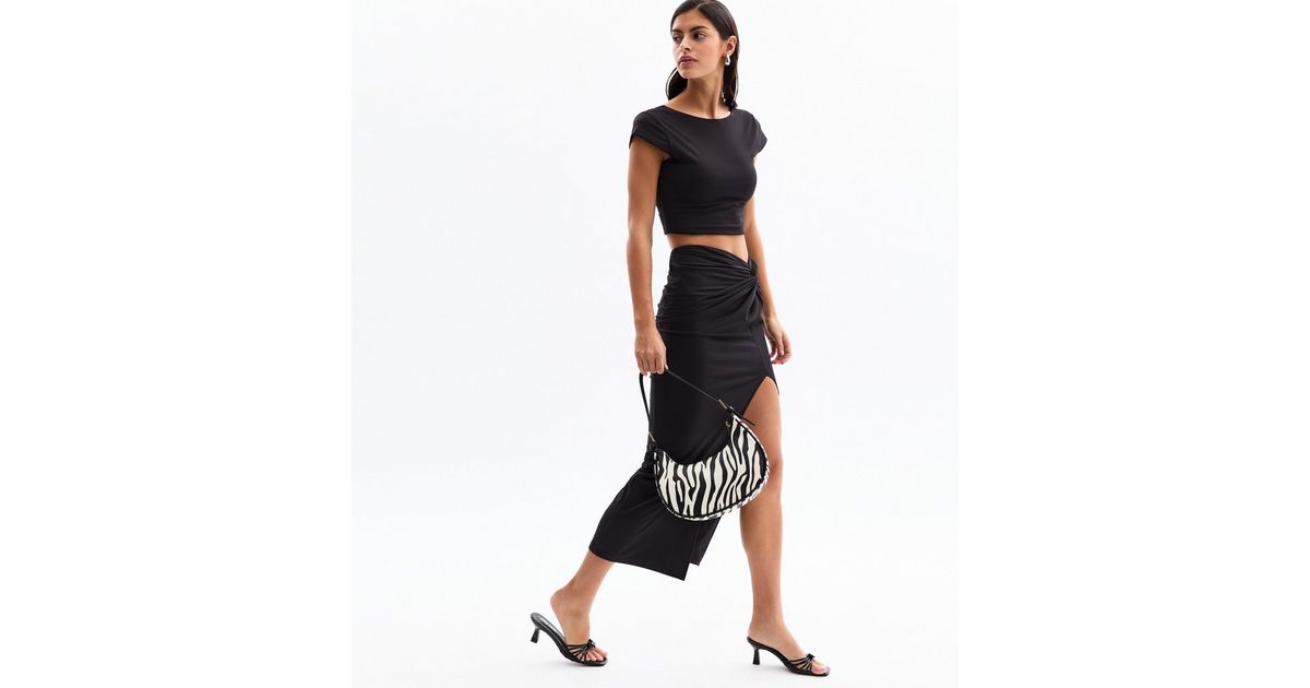 Black Knot Side Midi Skirt | New Look