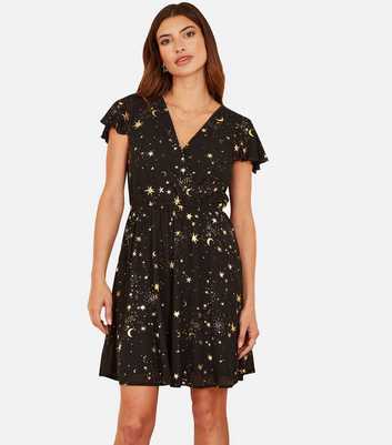 Mela Black Star Wrap Mini Dress