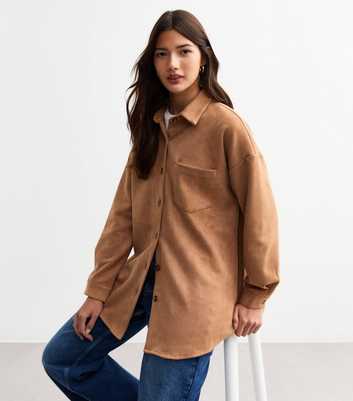 Tan Oversized Suedette Shirt 