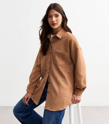 Tan Oversized Suedette Shirt | New Look
