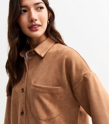 Tan Oversized Suedette Shirt | New Look