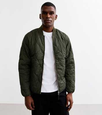 Jack & Jones Khaki Slim Stitched Pattern Bomber Jacket