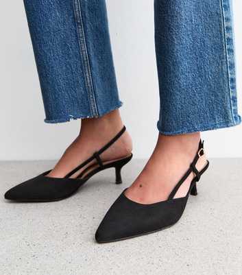 Wide Fit Black Faux Suede Slingback Court Shoes