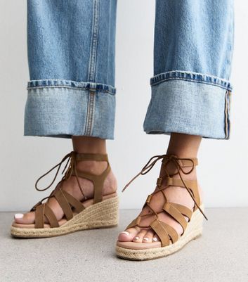Tan Faux Leather Lace Up Wedges New Look