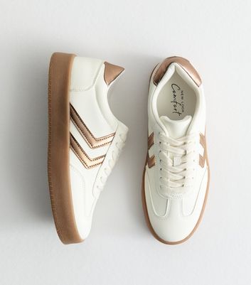 White Faux Leather Panelled Flatform Trainers