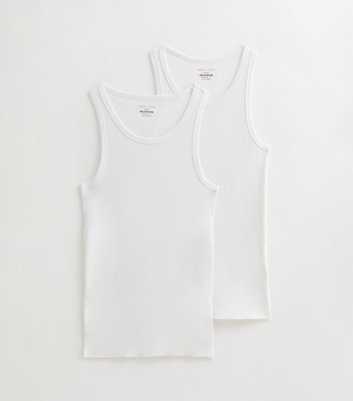 2 Pack of White Slim Ribbed Cotton Vest Tops 