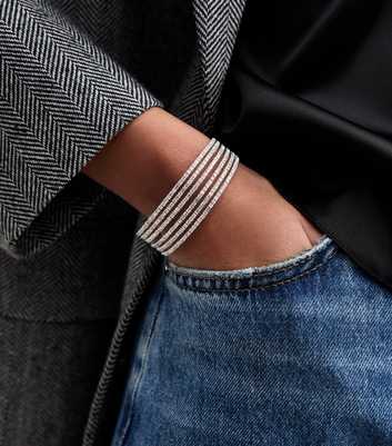 Silver Tone Six Strand Diamanté Cuff Bracelet