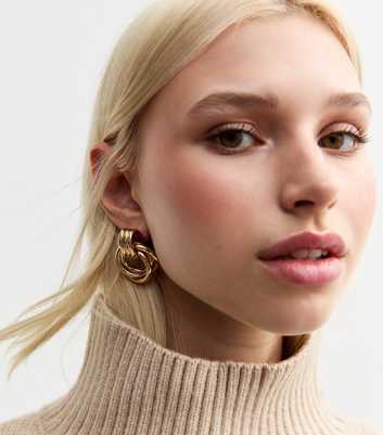 Gold Tone Interlinked Hoop Doorknocker Earrings