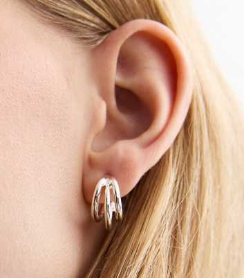 Silver Tone Triple Hoop Earrings 