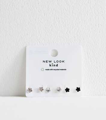 3 Pack Silver Flower Stud Earrings