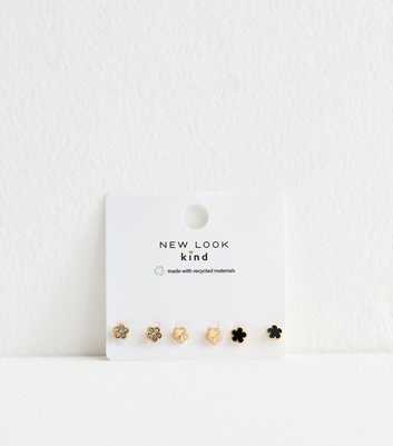 3 Pack Gold Flower Stud Earrings