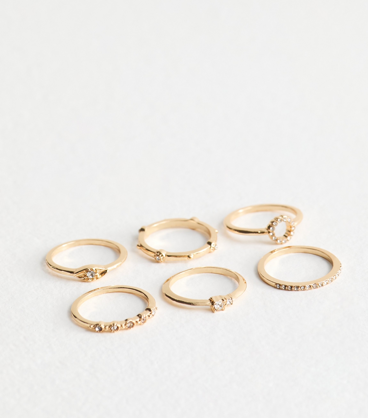 Pack of 6 Gold-Tone Diamanté Rings New Look