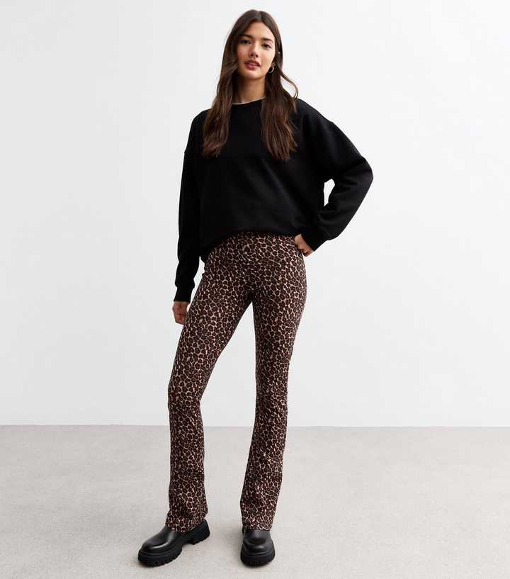 Brown Leopard Print Flared Leggings 
