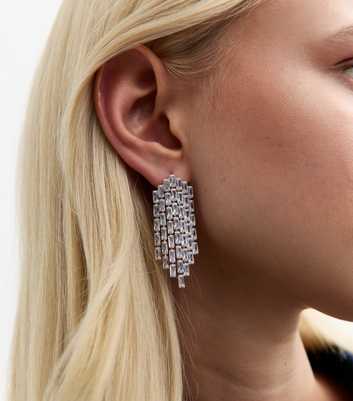 Silver Tone Diamanté Tassel Earrings 