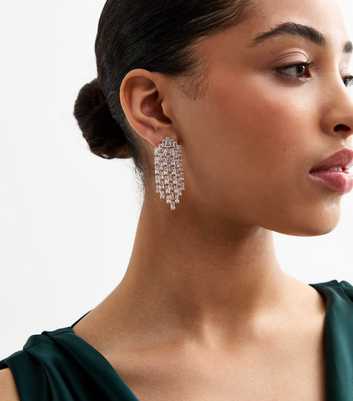 Gold Tone Diamanté Tassel Earrings 