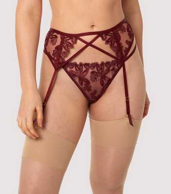 Wolf & Whistle Burgundy Eva Embroidered Suspender Belt 