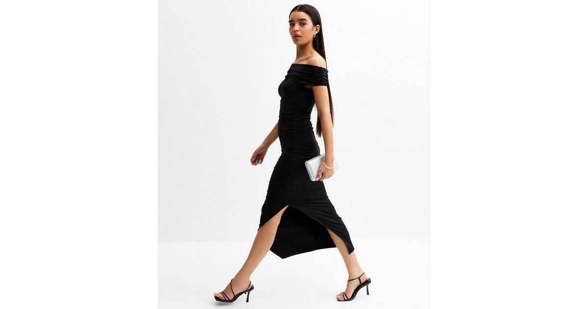 Black Bardot Off Shoulder Midi Dress New Look