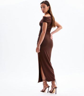 Brown Bardot Off Shoulder Midi Dress New Look