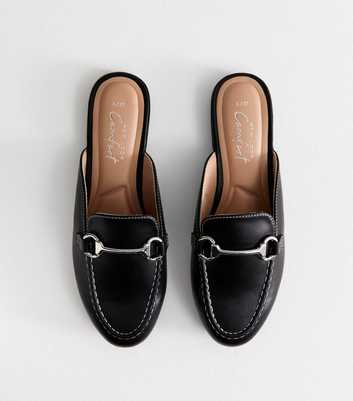 Black Faux Leather Snaffle Detail Backless Loafers