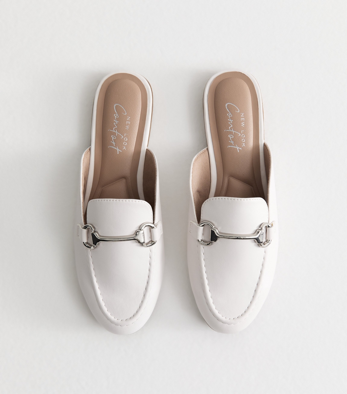 Women's White Faux Leather Snaffle Detail Backless Loafers New Look