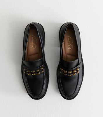 Black Faux Leather Chunky Disc Strap Penny Loafers