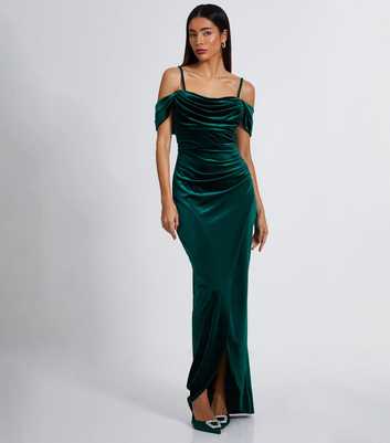 QUIZ Dark Green Velvet Cowl Neck Maxi Dress