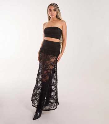 Pink Vanilla Black Stretch Lace Maxi Skirt