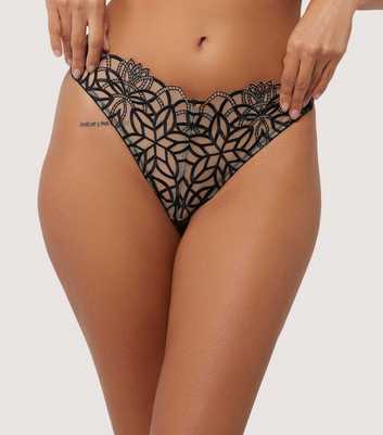 Wolf & Whistle Black Aisha Embroidered Thong