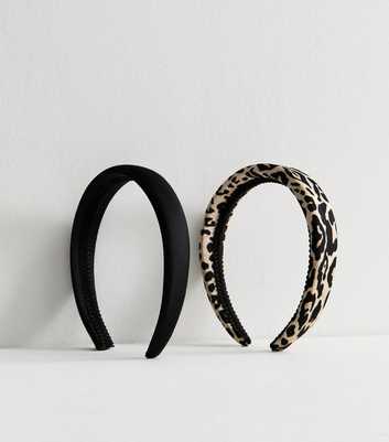 Pack Of 2 Leopard Print And Black Padded Headbands