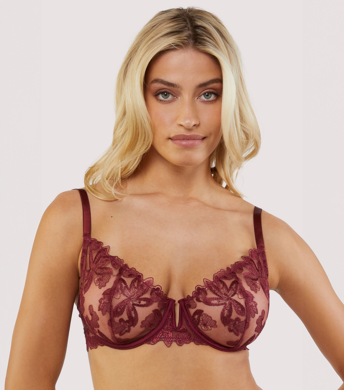 Women's Burgundy Eva Balconette Bra Wolf & Whistle New Look