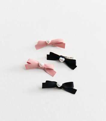 Pack Of 4 Black And Pink Bow Hair Slides