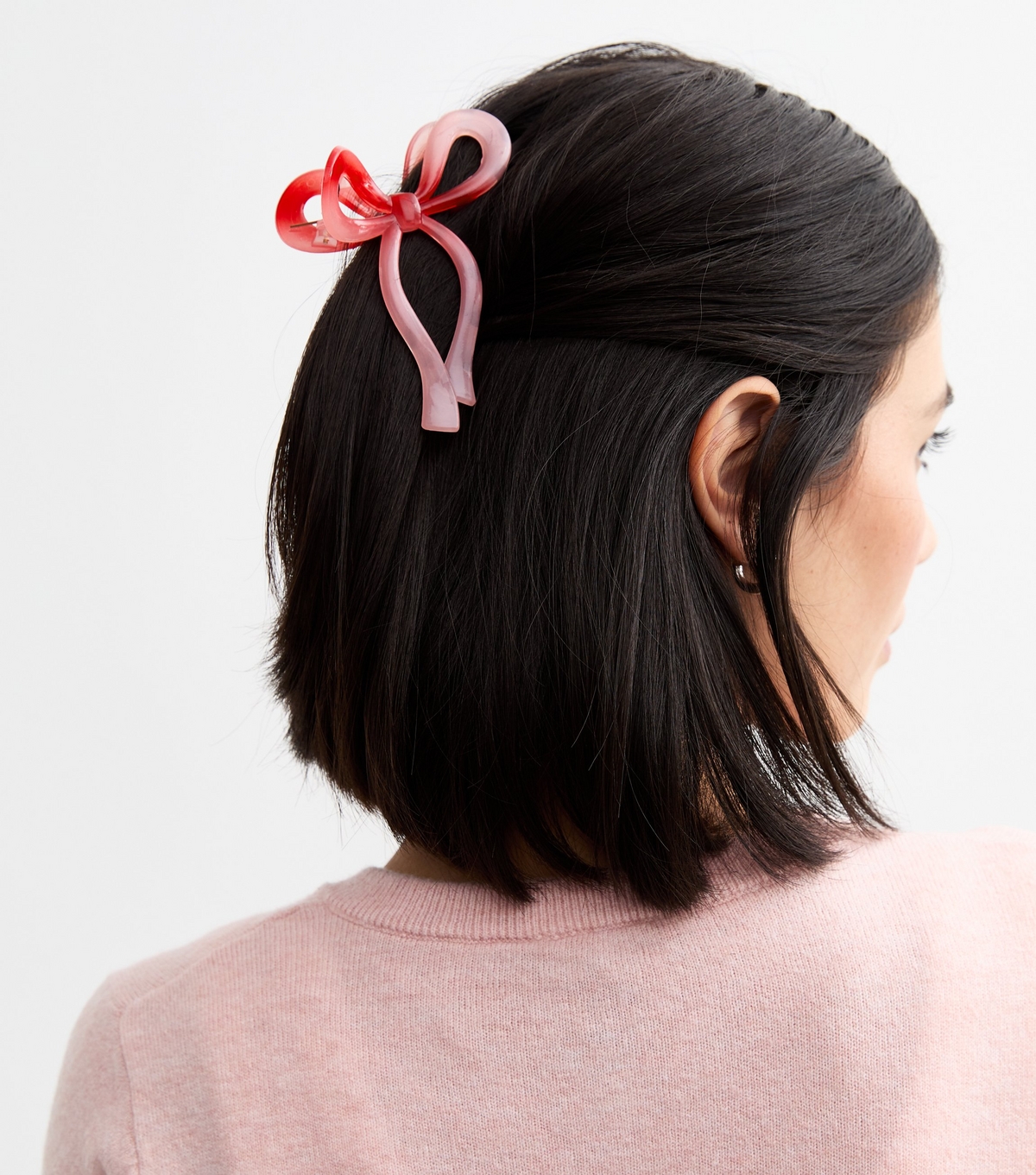 Pink Ombré Transparent Bow Hair Claw Clip New Look